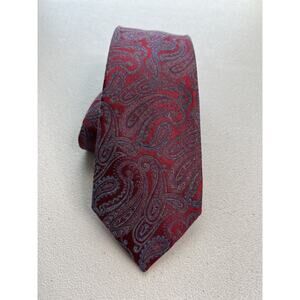 Pronto Uomo Platinum Hand Made Red with Blue Paisley Silk Designer Skinny Tie